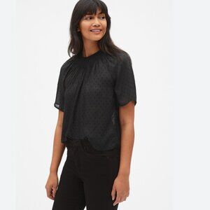 GAP Smocked Neck Blouse in Swiss Dot M Black